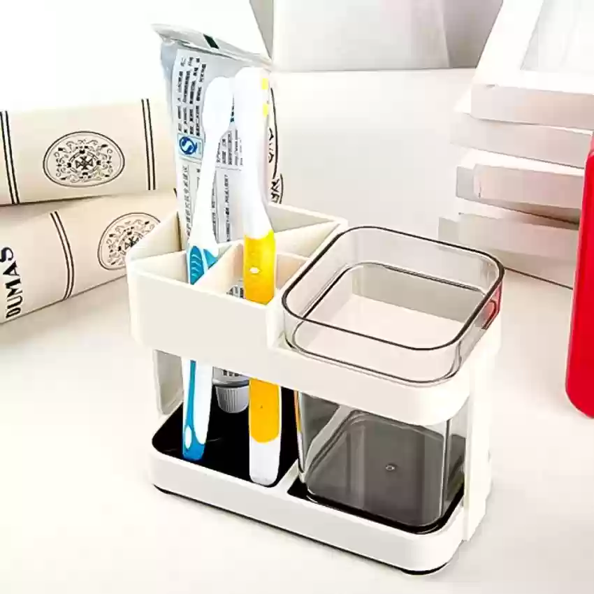 Toothbrush holder | Toothpaste Storage Lovers | Stand Storage Organizer Off White