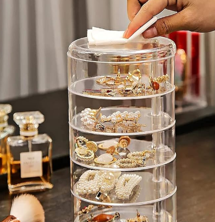 5 Layer Jewelry Organizer Box | 360 Degree Free Rotation | Ring Earring Small Items Container Case