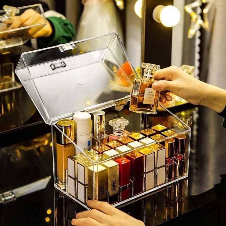 Lipstick Organizer with LID | Glass Makeup Brush Storage Box | Acrylic Set Transparent