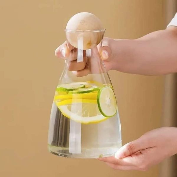 Nordic Juice Water Glass | Jug With Bamboo Ball Lid | Acrylic Fruit Juice Jug Anti-fall